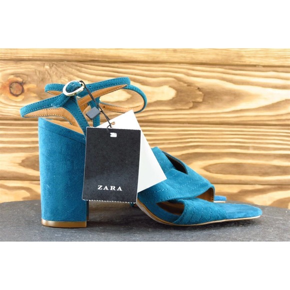 Zara Sz 36 M Blue Ankle Strap Leather Women Sandals - Picture 4 of 7